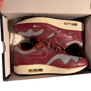 NEW Nike Air Max 1 x Patta Waves Rush Maroon Silver  Sneakers & Bracelet sz 11.5
